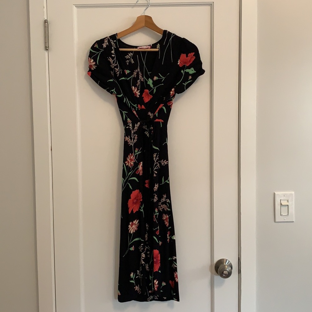 Black Flora Midi Dress